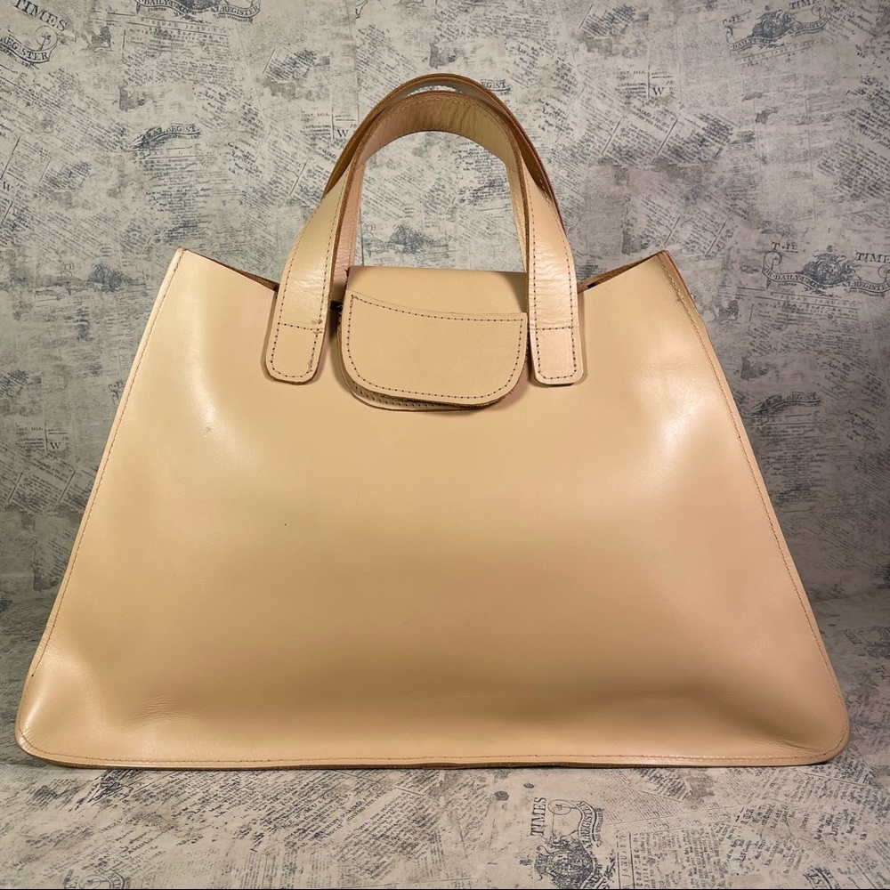 NEELY MACK Classic Beige Leather Tote Bag